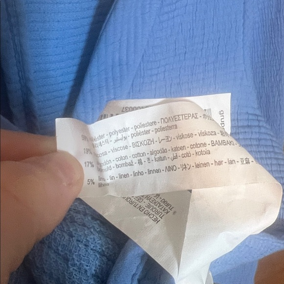 Zara Textured Mini Sweater Button Tunic Dress Pockets Couture Blue Gold Medium - Picture 9 of 9